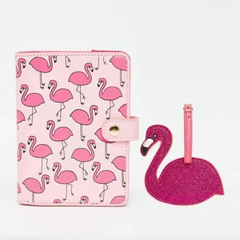 1 комплект, блестящий розовый, красный, с птицей фламинго, держатель для паспорта, сумка для хранения документов Wos, мини-кошелек, бирка, аксессуары для путешествий, подарок