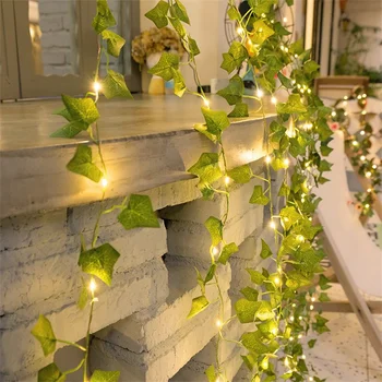 2 М, 5 М, 10 М, Рождественские украшения для дома, гирлянды из искусственного плюща, зеленые листья, сказочные огни, светодиодные лампы-гирлянды, праздничные огни