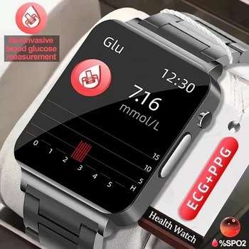 2023 Смарт-Часы с уровнем глюкозы в крови Мужские 1,72 дюйма 365*400 HD AMOLED Экран Монитор Здоровья Фитнес-Часы IP68 Водонепроницаемые Смарт-часы