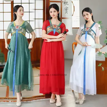 2023 китайское традиционное платье ханфу, шифоновое платье национальной феи, народное платье с цветочной вышивкой, этническая одежда для выступлений на сцене