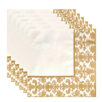 2X100 шт. Одноразовая салфетка с золотой печатью, салфетки из папиросной бумаги с принтом для ресторанов и гостиниц (золотистый + белый)