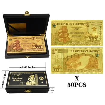 50 шт./кор. Зимбабве Один Zettalilion долларов Золотого цвета Банкноты из фольги В деревянной коробке Любимый бизнес-подарок