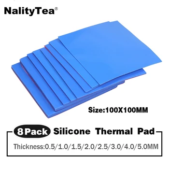 8pcsNality Tea100x100x0,5 мм 1mm1,5 мм 2 мм 2,5 мм 3 мм 4 мм 5 мм Сине-Белые Зеленые Комбинированные Термонакладки Охлаждающий Проводящий Силикон