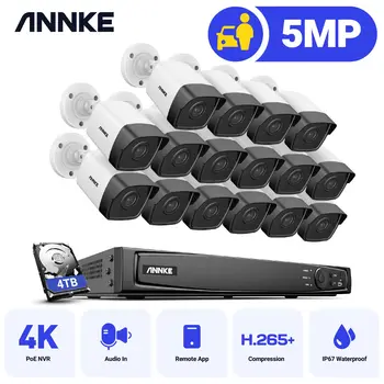 ANNKE H500 16CH 5MP H.265 + HD PoE Сетевая Система видеонаблюдения 16шт IP67 Наружные Пули POE IP Камеры Аудио в Комплекте PoE Камеры