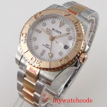 Bliger 40 мм GMT Автоматические часы с Сапфировым стеклом, дата, вращающийся Безель, 904L, ремешок Oyster, твердая задняя часть