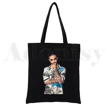 Maluma Hawai Reggaeton Singer, черные Холщовые сумки для покупок с мультяшным принтом, Модная Повседневная сумка для девочек