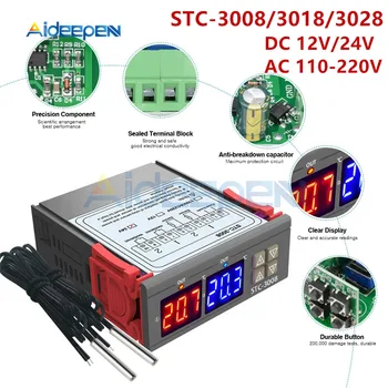 STC-3008 3018 3028 AC 110V 220V DC 12V 24V 10A Двойной Цифровой Регулятор Температуры Гигрометр Нагрева Охлаждения Два Релейных Выхода