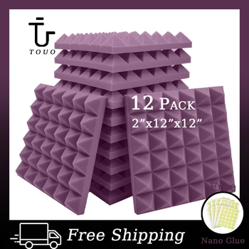 TOUO Acoustic Foam 12 шт. Звукоизоляционные Пенопластовые панели Студийная Акустическая обработка 3D Пирамида Звукопоглощающий материал высокой плотности