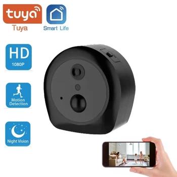Tuya WIFI Аккумуляторная камера для внутреннего видеонаблюдения 1080P Mini IP, видеокамера ночного видения с широким углом обзора 135 °, Маломощный видеомагнитофон