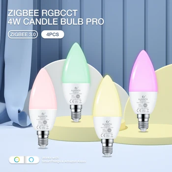 Zigbee 3.0 4ШТ Gledopto Регулировка Яркости RGBCCT светодиодная лампа 4 Вт Pro Работает С приложением Amazon Alexa Voice RF Пульт дистанционного Управления