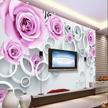 beibehang Пользовательские обои 3d стереоскопическая фиолетовая роза из ротанга Европа ТВ фон обои гостиная спальня papel de parede