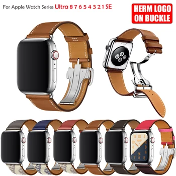 Браслет для Apple Watch Ultra Band 44 мм 49 40 45 41 42 38 мм Ремешок из натуральной кожи Correa Apple Watch 8 7 6 5 4 3 SE для iWatch