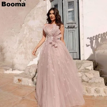 Вечерние платья Booma A Line из Саудовской Аравии Без бретелек, из тюля с цветами, длиной до пола, Вечерние платья для выпускного вечера, вечернее платье для женщин