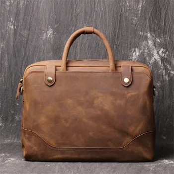 Винтажный высококачественный мужской женский портфель из натуральной кожи, простые деловые сумки-мессенджеры из воловьей кожи, офисная большая сумка для ноутбука