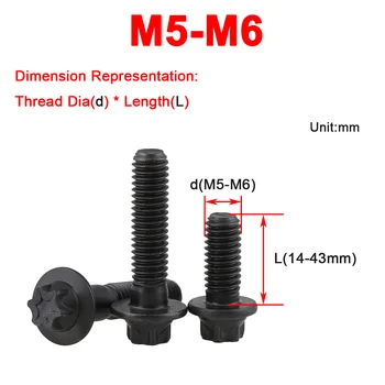 Высокопрочный черный наружный шестигранный фланцевый винт M5M6 из углеродистой стали марки 12,9