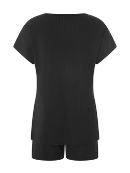 Женский уютный трикотажный пижамный комплект Kimydreama, футболка с коротким рукавом и V-образным вырезом и подходящие шорты - Пижамы из 2 предметов, Одежда для отдыха для