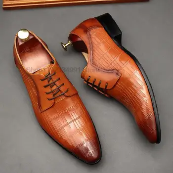 Классические мужские туфли-оксфорды из натуральной коровьей кожи на шнуровке с острым камнем, дизайнерские офисные свадебные модельные туфли для мужчин