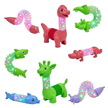 Креативная мультяшная растягивающаяся трубка Уменьшающая беспокойство игрушка Светящаяся трубка Игрушечное животное в форме динозавра Расширяемый набор трубок