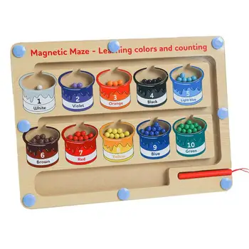 Магнитный Лабиринт, игрушка-головоломка, магнитные шарики, Деревянная доска для лабиринта, Сортировка по цвету, ранняя развивающая игрушка для мальчиков и девочек в возрасте 2-6 лет
