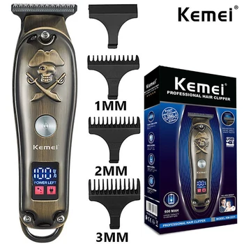 Металлическая Электрическая машинка для стрижки волос KEMEI, имитация Пиратского дерева, Машинка для стрижки волос, Гравируемый ЖК-дисплей, Триммер KM-2231