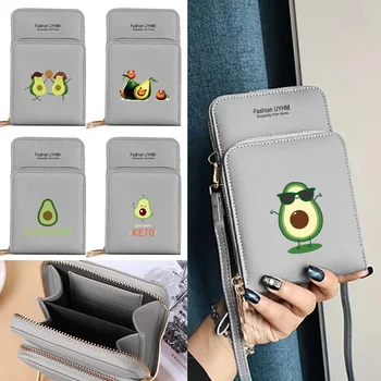 Модные сумки через плечо, женская сумка-мессенджер из искусственной кожи с принтом авокадо, клатч, набор для мобильного телефона с сенсорным экраном, кошелек, сумочка