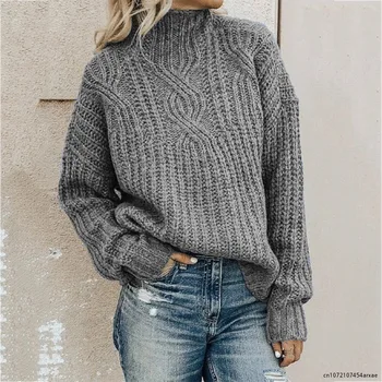 Модный женский вязаный топ с высоким Воротом, Пуловер, свитер, однотонные зимние теплые вязаные свитера, мягкие теплые женские топы