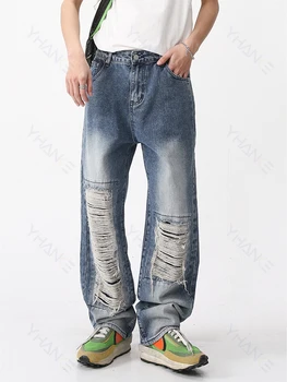 Мужские Мешковатые джинсы в стиле Ретро, Деструктивные Повседневные брюки высокого класса, Хип-хоп Тренд джинсов, Горячая распродажа, Рваные Джинсы, Мужская Одежда, Брюки