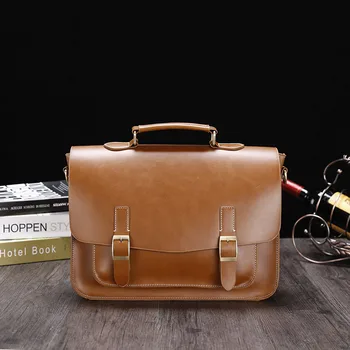 Мужской деловой портфель в стиле ретро с черным крестом из искусственной кожи, сумка через плечо с клапаном