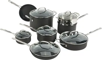 Набор посуды Chef's Classic с твердым анодированием с антипригарным покрытием, Серый, 66-14N