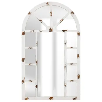 Настенное зеркало на оконном стекле в виде арки, белое с потертостями, 24x40 дюймов