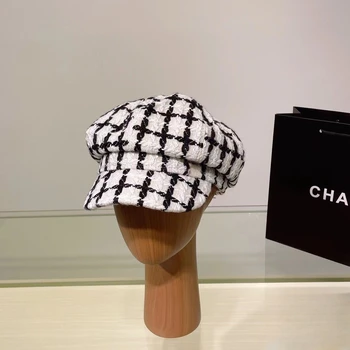 Осенне-зимние Новые Береты Высококачественная шерстяная Твидовая восьмиугольная шляпа Классическая модная женская шляпа