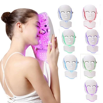 Портативная 7-цветная светодиодная фотонная маска для омоложения шеи против морщин, машина для старения, отбеливающая ремонтная светодиодная маска для ухода за кожей