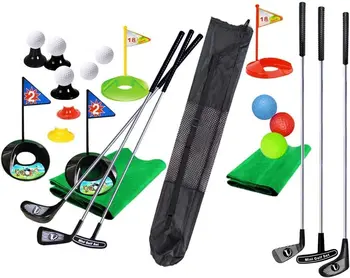 Портативный детский набор клюшек для гольфа, Игрушечный флаг, матовые мячи для упражнений в гольф, 29 штук, Спортивная игра в гольф в помещении и на открытом воздухе для детей с рюкзаком