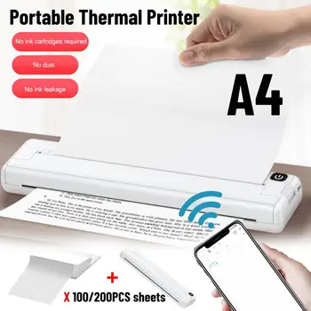 Портативный термопринтер формата А4, Беспроводные принтеры емкостью 1000 мАч, Замена бумаги для печати по Bluetooth, Карманный принтер для фотодокументов без чернил