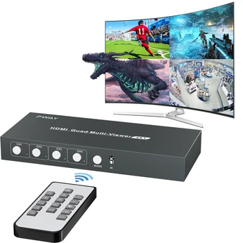 Разделитель экрана/переключатель HDMI Multiviewer с 4 портами для просмотра 4K, Четырехъядерный мультипросмотрщик с аудиовыделением для игр с камерой безопасности