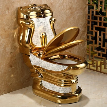 Роскошный дизайнерский керамический золотой туалетный набор для ванной комнаты из двух частей сантехники золотого цвета, сифон для мытья унитаза с двойным золотым унитазом