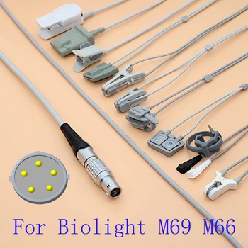 Совместимый кабель датчика Biolight M66 M69 Spo2 для взрослых/педиатрических/детских/новорожденных/ветеринарных, кабель датчика 3M Lemo 5P FGG.1B.
