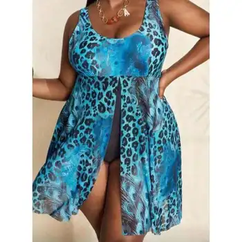 Стиль платья, Купальники большого размера, индивидуальный леопардовый принт, консервативно тонкий пляжный весенний купальник для женщин