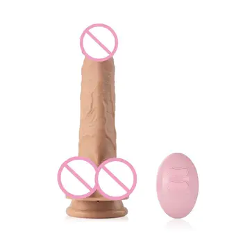 Толкающие Фаллоимитаторы Нагревающийся Реалистичный Фаллоимитатор Дистанционный Силиконовый пенис с 10 вибрациями Женский Вибратор Мастурбатор Секс-игрушка для женщин